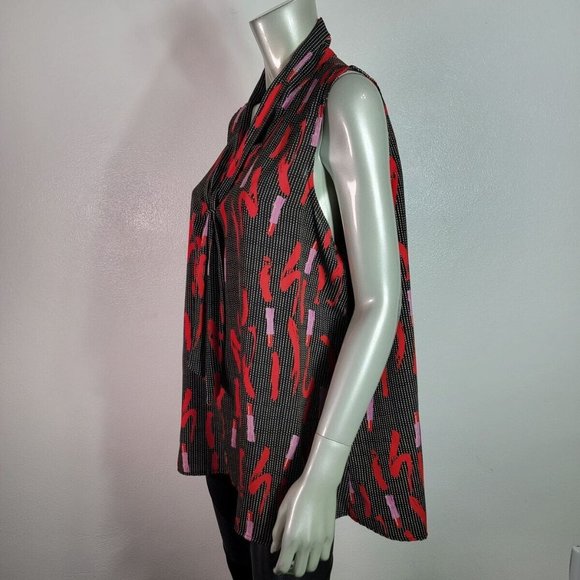 West Kei Top‎ Plus Size 2X Lip Stick Print Lightweight Tie V-Neck Sleeveless Red - Picture 3 of 6